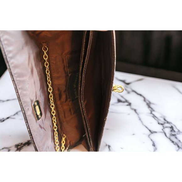 NWT Jessica M'Clintock Brown Faux Patent Leather Envelope Clutch Evening Bag - Picture 7 of 9